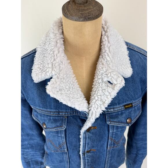 90's Vintage WRANGLER Sherpa Lined Denim Jacket Men's Trucker MEDIUM #0101 - Picture 7 of 16